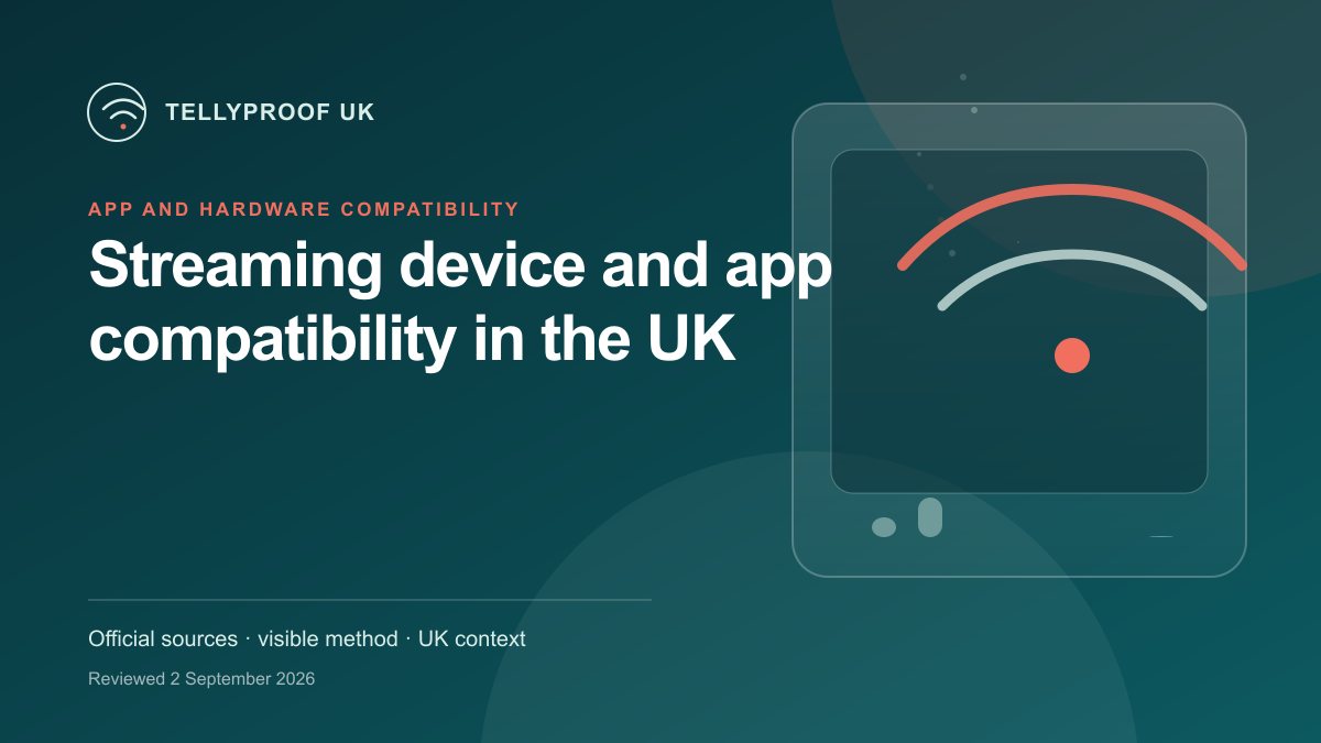 A television, streaming stick, provider box, tablet and remote arranged as UK IPTV device options