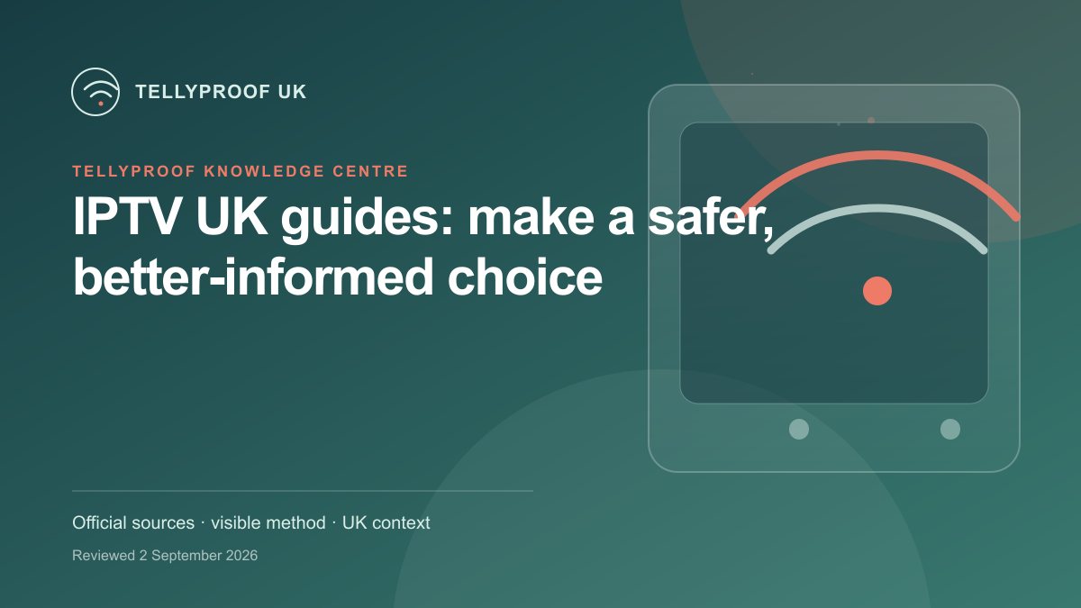 A structured map of UK IPTV guides covering channels, legal services, devices, broadband, sport and support