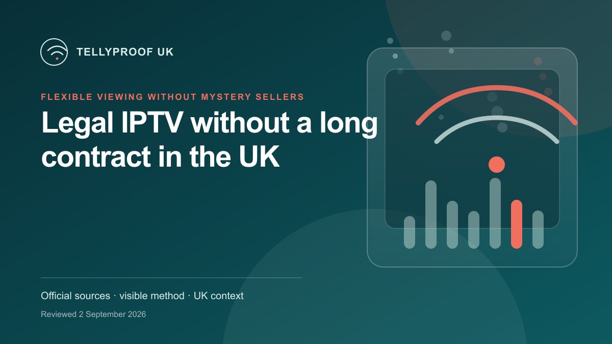 A UK legal internet TV comparison showing a free service, day pass and rolling monthly plan with renewal dates