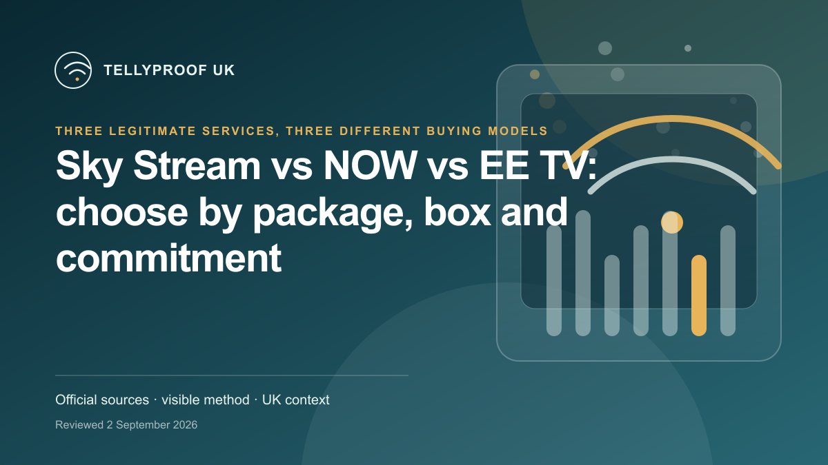 Sky Stream puck, NOW app and EE TV box compared by package, commitment, recording and multi-room use