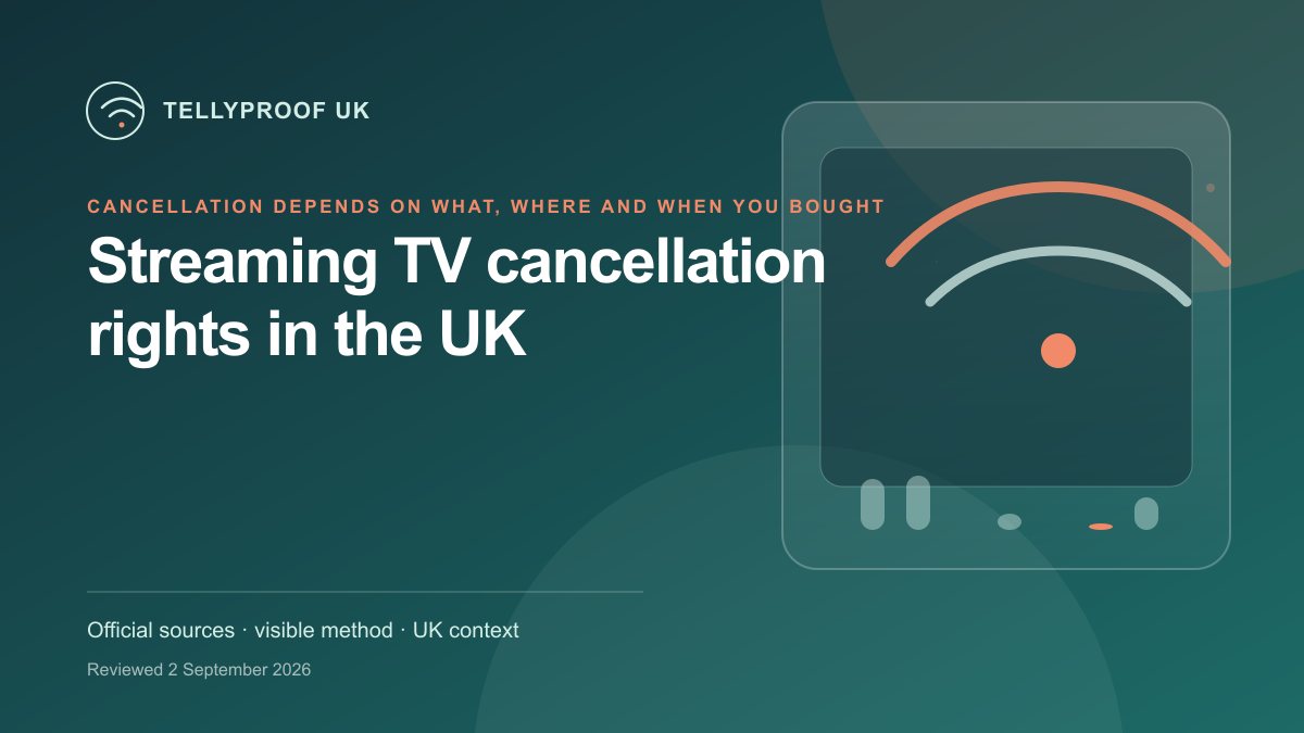 A UK streaming television cancellation file containing contract dates, notice confirmation, final bill and tracked equipment return